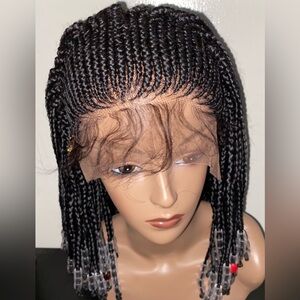 Black Braided Wig with Beads